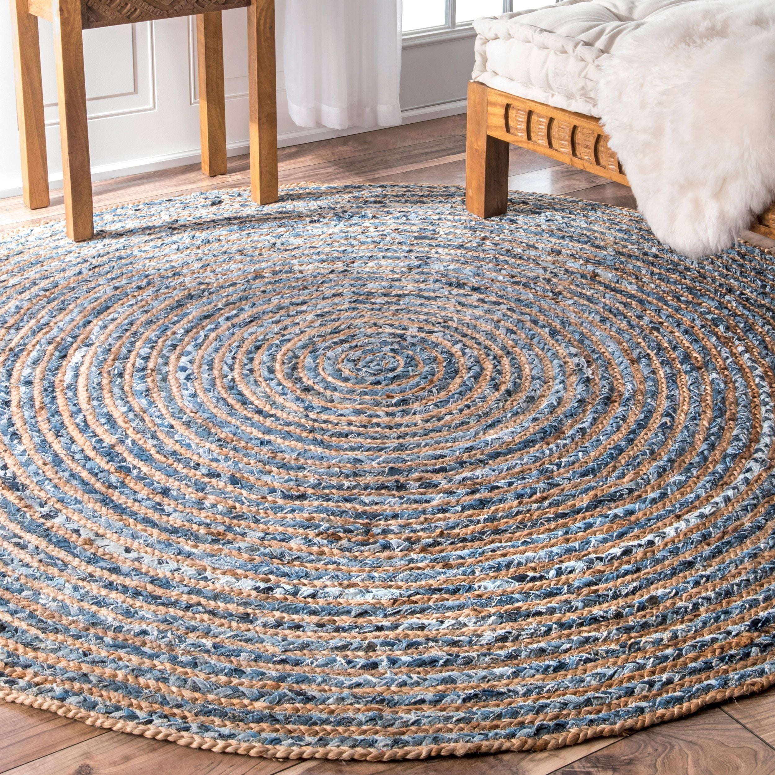 Alfombra Redonda de Yute y Reciclaje de Mezclilla - 120 cm
