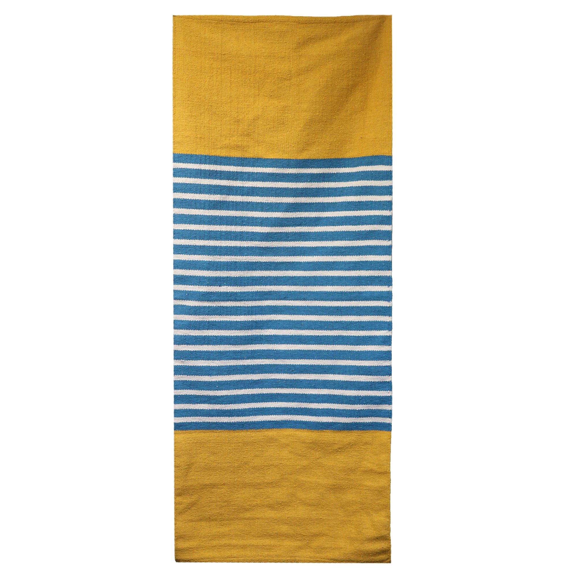 Tapete em algodão indiano - 70x170cm - Amarelo/Azul