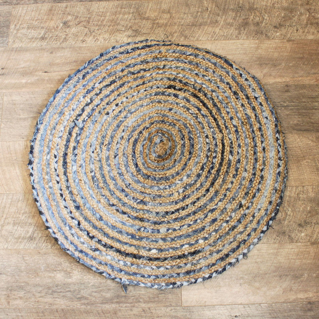 Runder Teppich aus Jute und recyceltem Denim – 90 cm