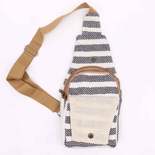Bolsa Bandolera de Algodón Natural - Blanco y Negro