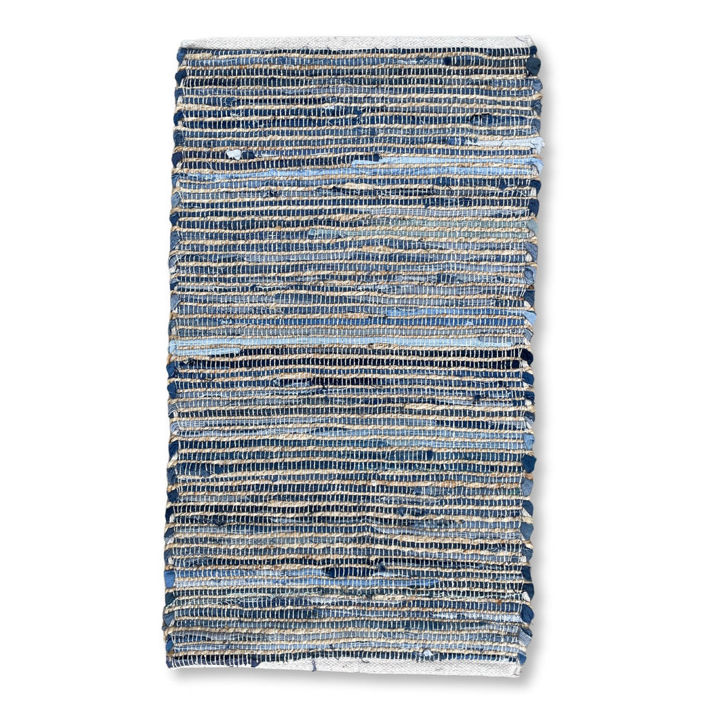 Mittelgroßer Teppich aus Recycling-Jute und Baumwolle - 90x150cm - Blau