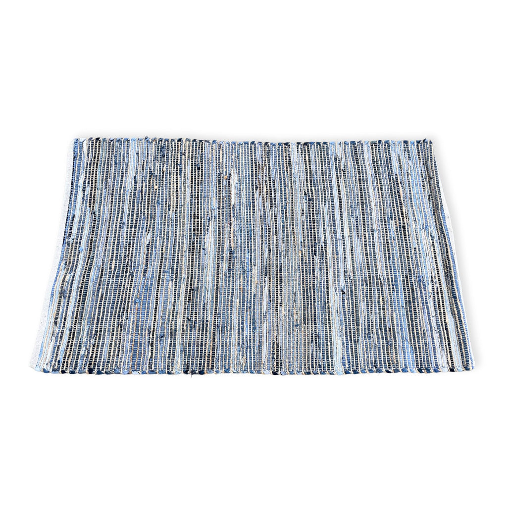 Großer Teppich aus recycelter Baumwolle und Jute – 130x170cm – Blau