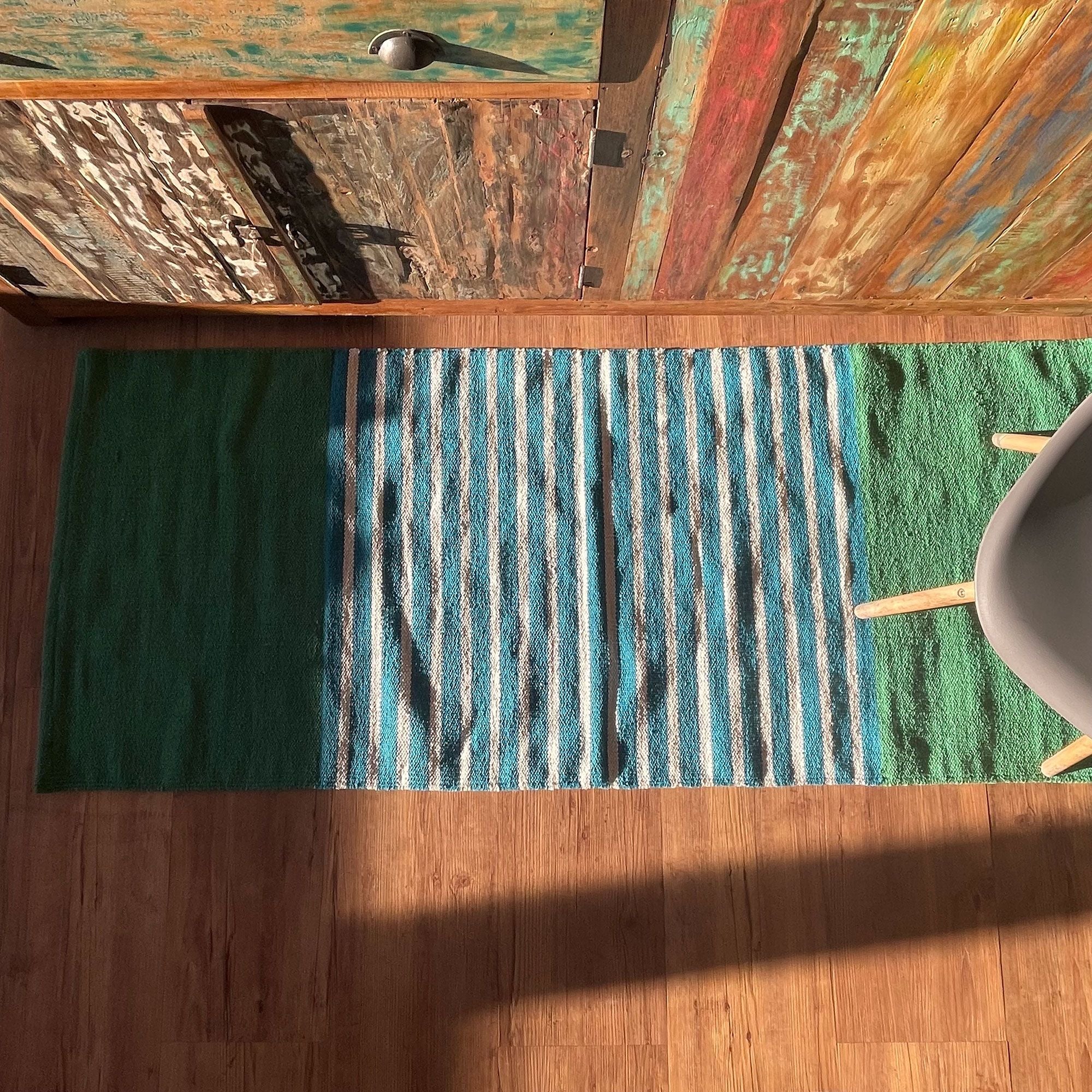 Tapete em algodão indiano - 70x170cm - Azul/Verde