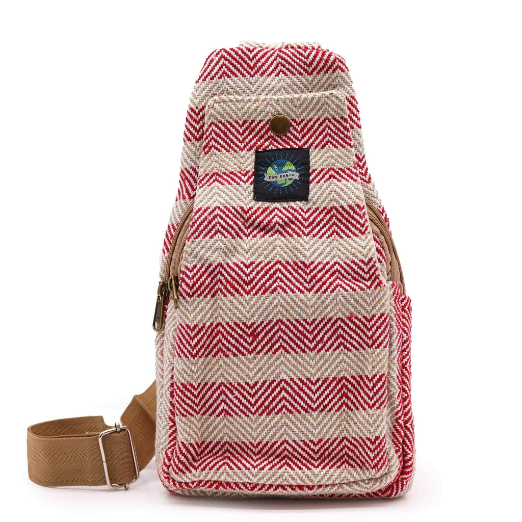 Bolsa bandolera de algodón natural - Marrón claro y rosa