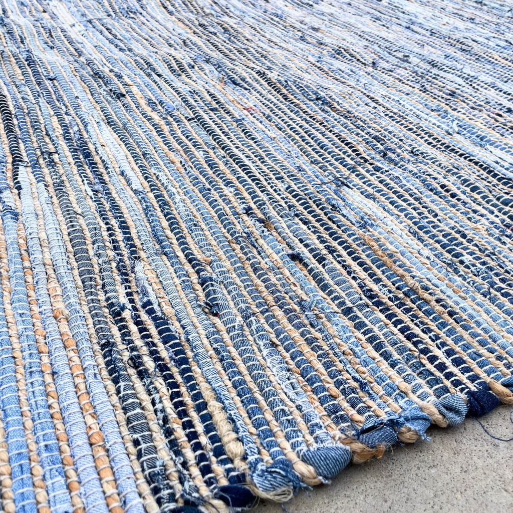 Großer Teppich aus recycelter Baumwolle und Jute – 130x170cm – Blau