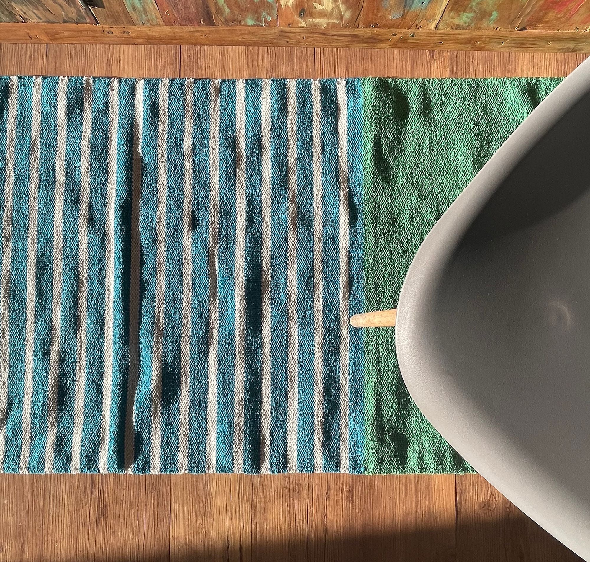 Tapete em algodão indiano - 70x170cm - Azul/Verde