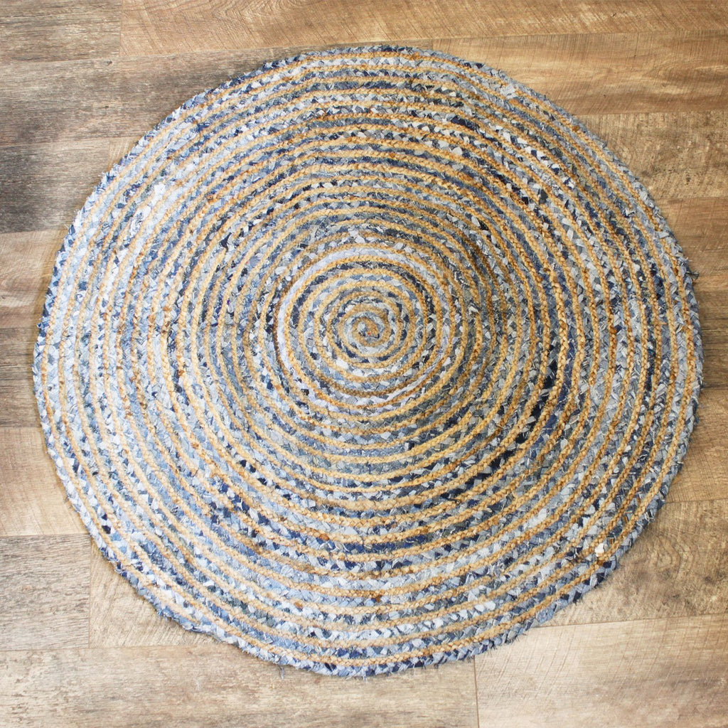 Runder Teppich aus Jute und recyceltem Denim – 120 cm
