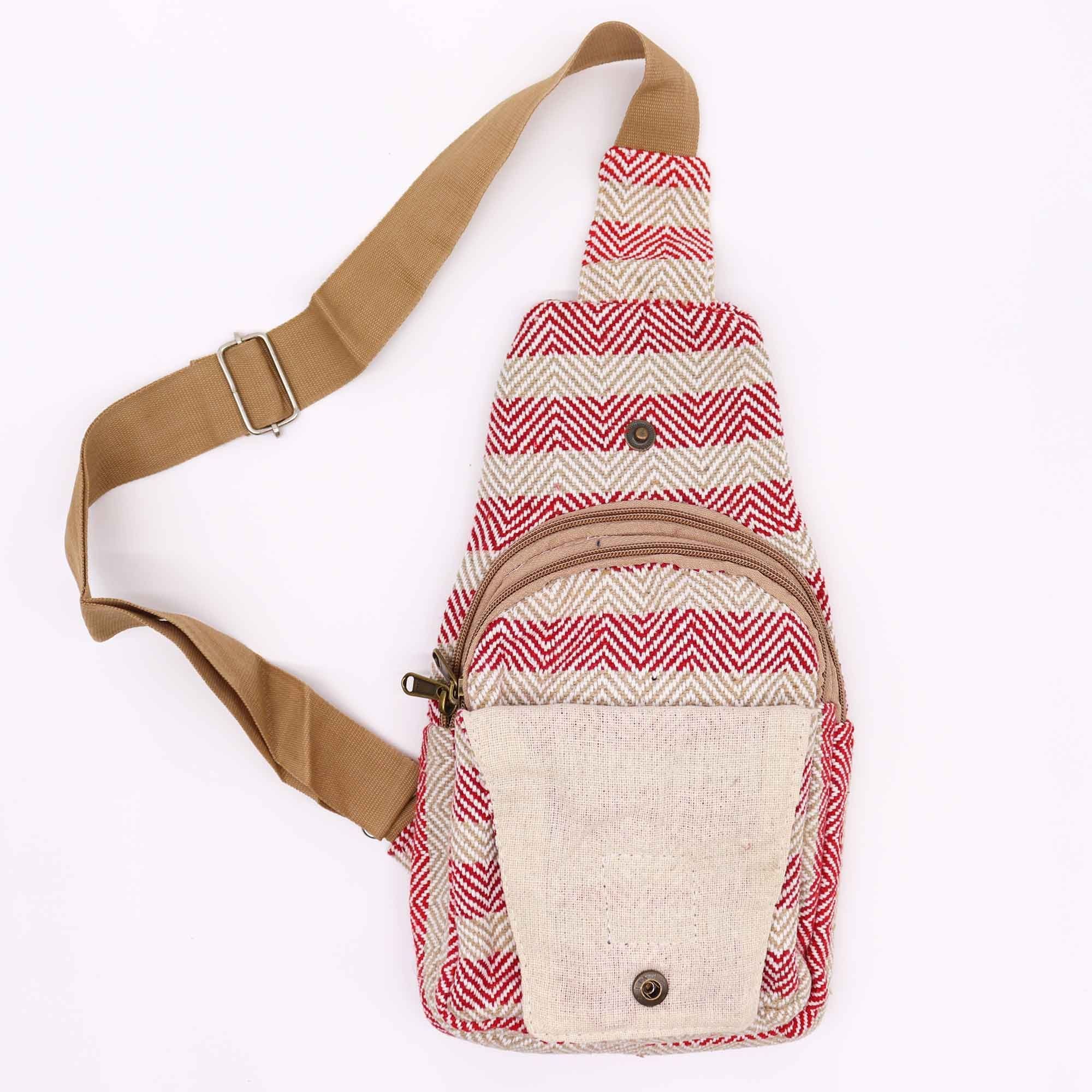Bolsa bandolera de algodón natural - Marrón claro y rosa