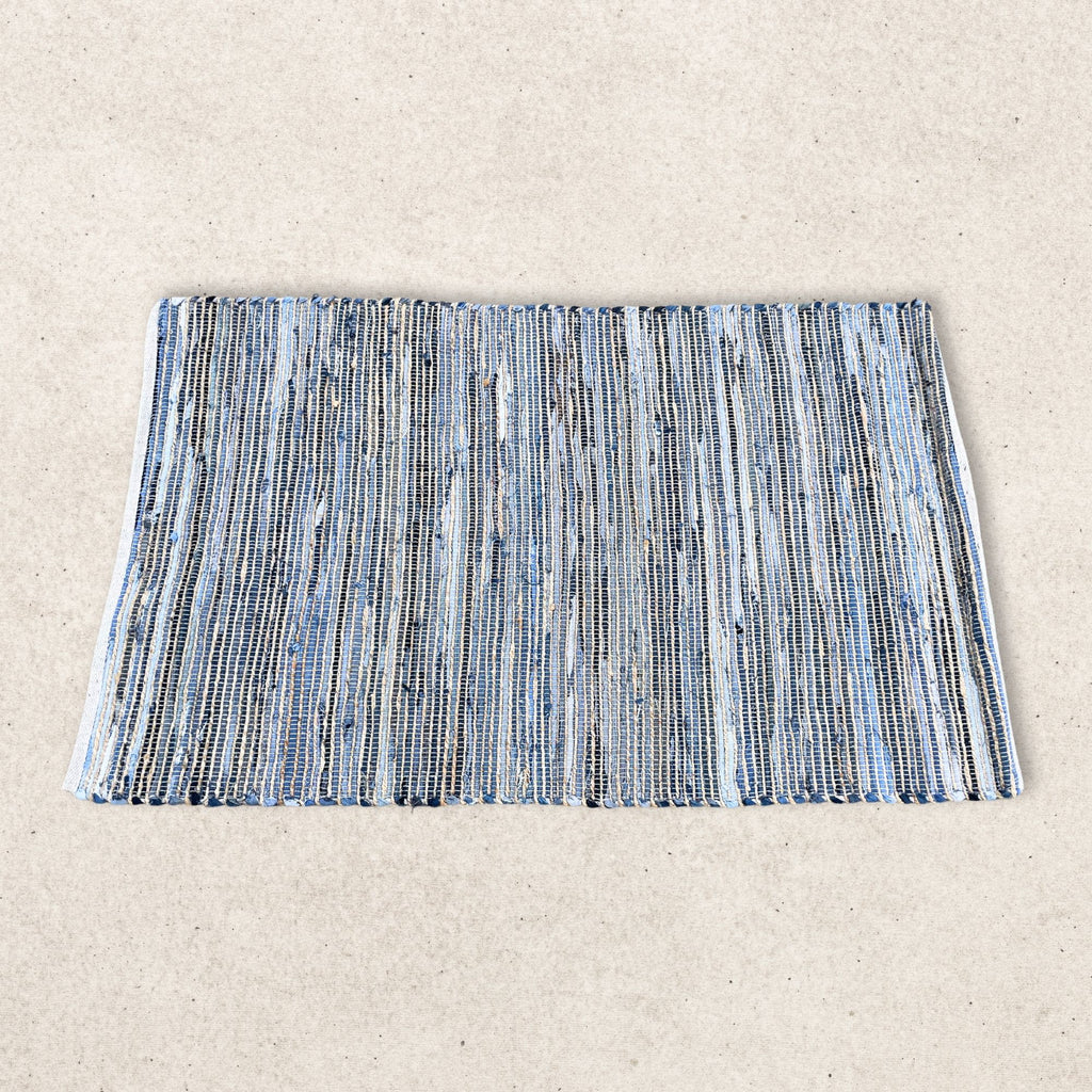 Großer Teppich aus recycelter Baumwolle und Jute – 130x170cm – Blau