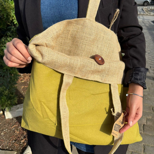 Bolsa Grande Reversible de Yute y Algodón - Pistacho