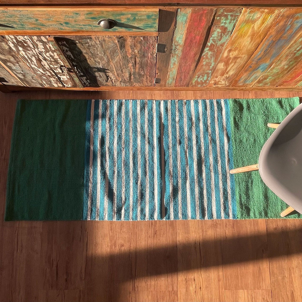 Tapete em algodão indiano - 70x170cm - Azul/Verde