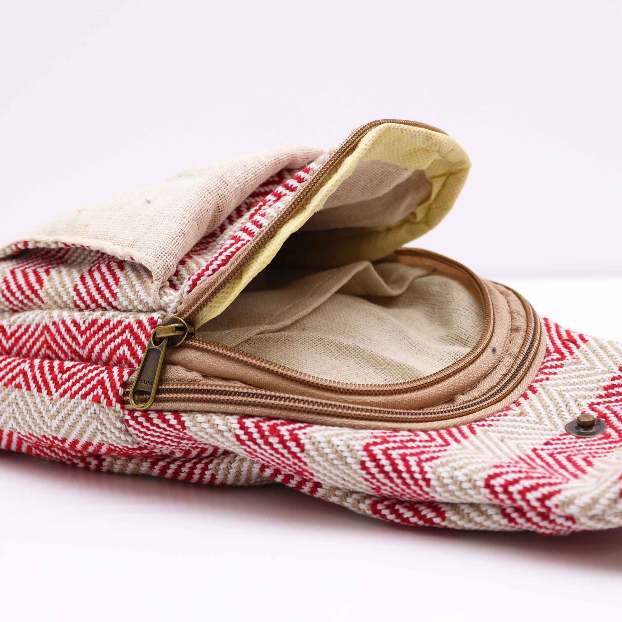 Bolsa bandolera de algodón natural - Marrón claro y rosa