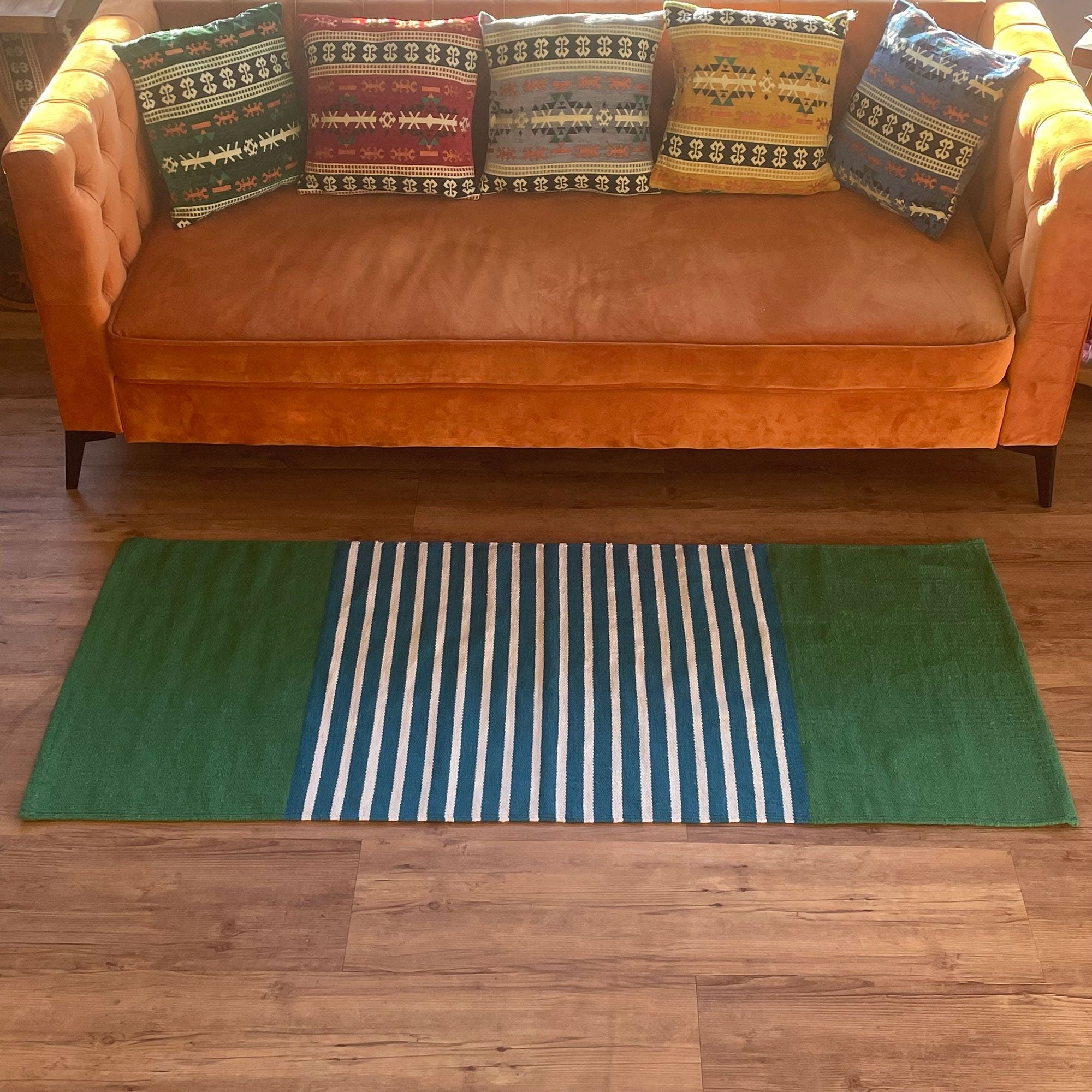 Tapete em algodão indiano - 70x170cm - Azul/Verde