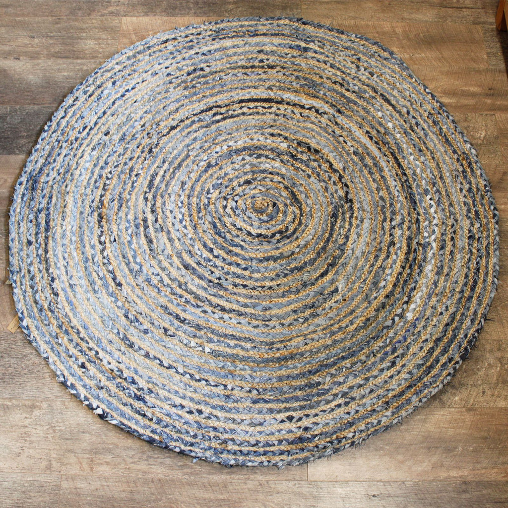 Runder Teppich aus Jute und recyceltem Denim – 150 cm