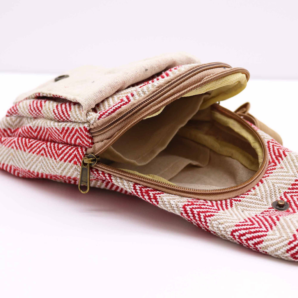 Bolsa bandolera de algodón natural - Marrón claro y rosa