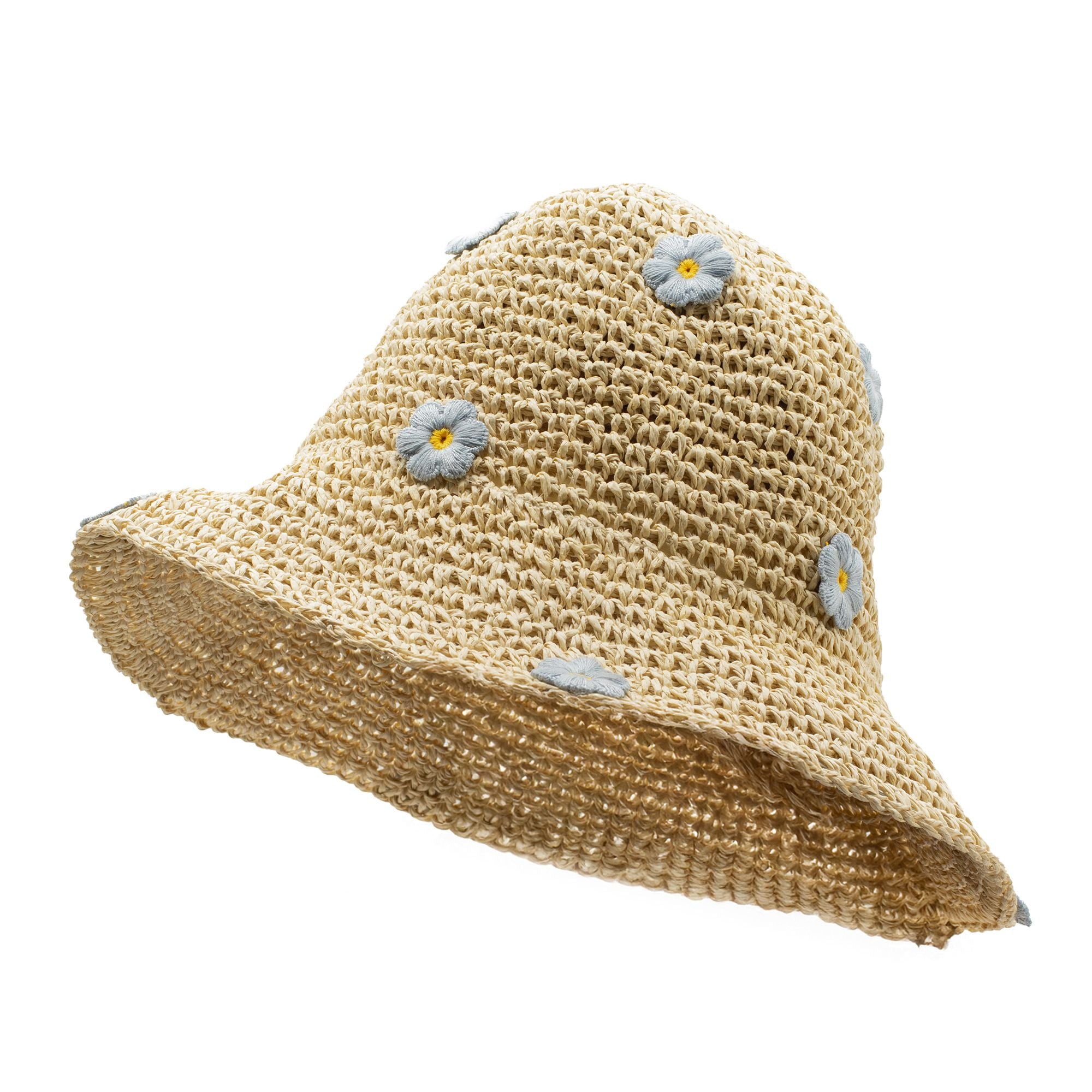 Nomad Sari Sombrero de Paja de Ala Blanda para el Sol - Flores Beige y Azules