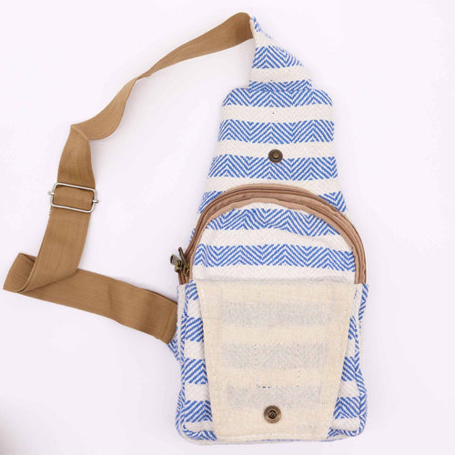 Bolso Bandolera de Algodón Natural - Azul y Blanco