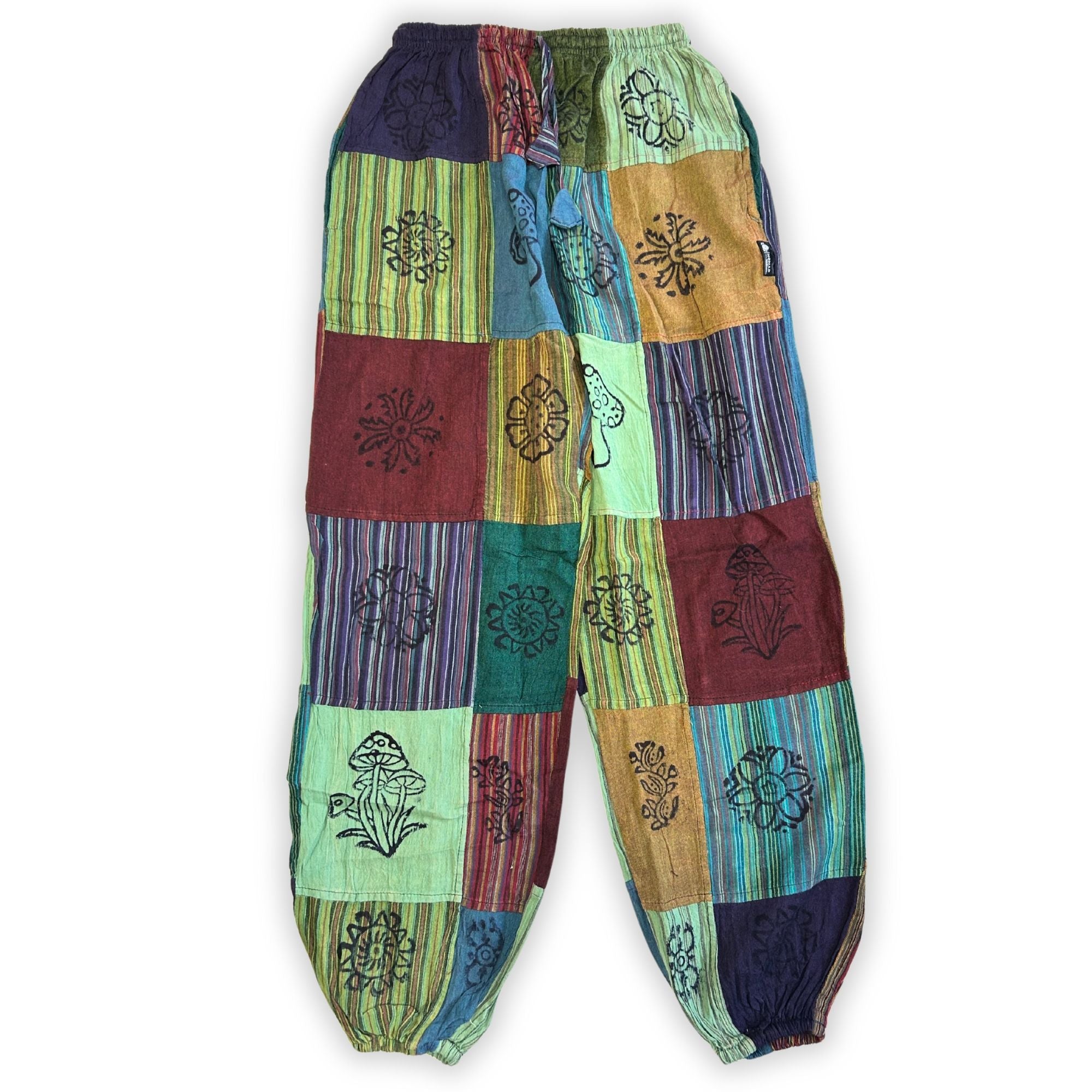 Sari Nómada - Pantalón Hongo - Diseños con Estampado en Bloque - Tonos Verdes (105x127cm) S/M