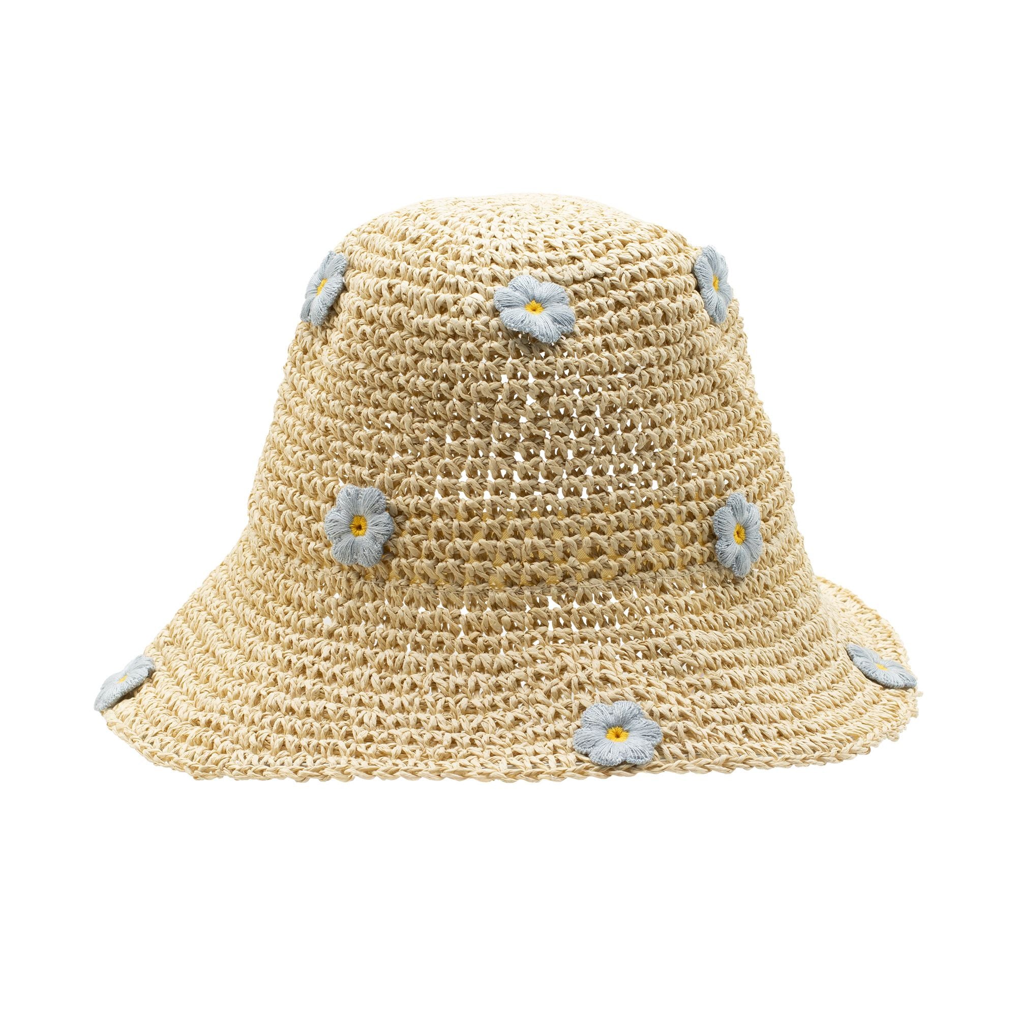 Nomad Sari Sombrero de Paja de Ala Blanda para el Sol - Flores Beige y Azules
