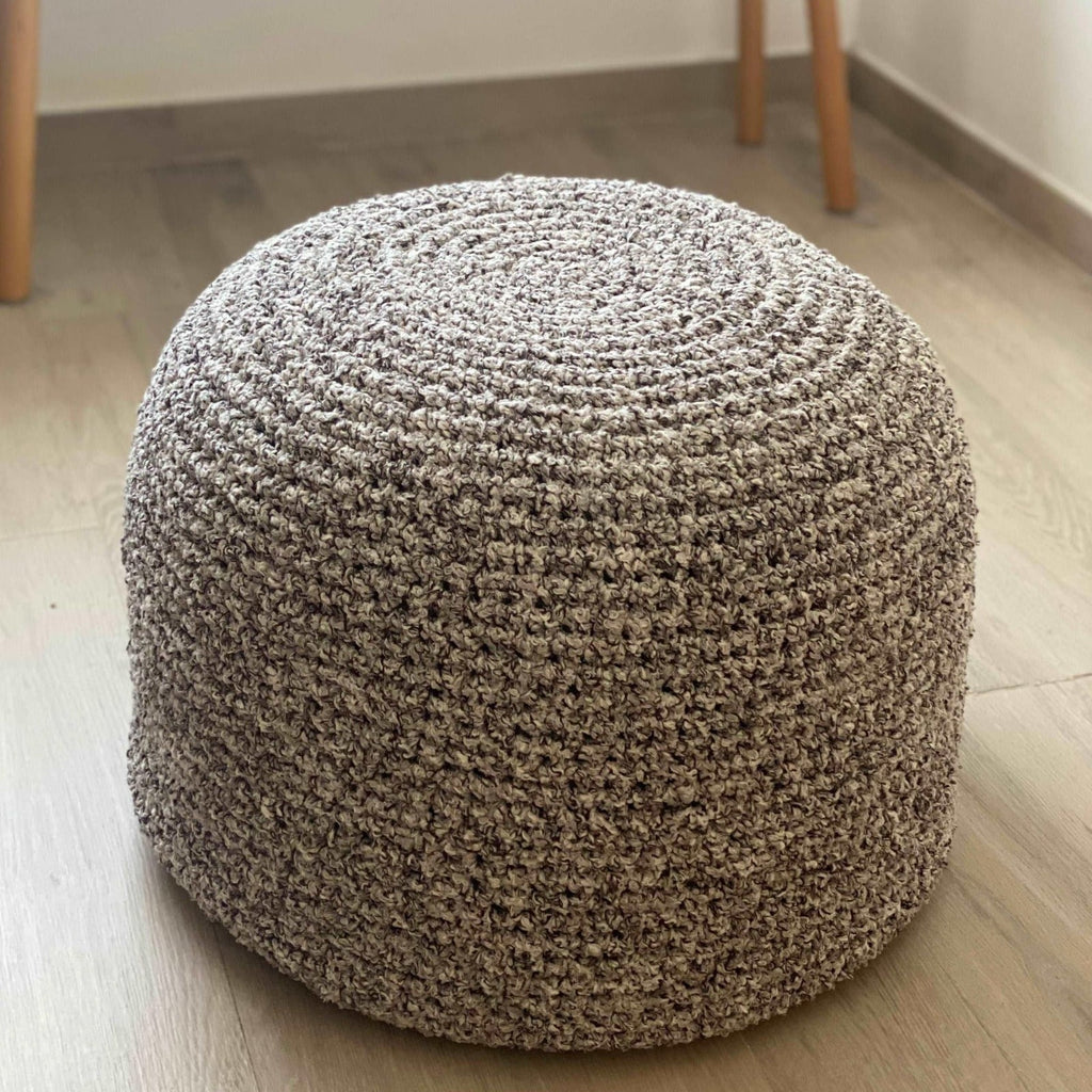 Bouclé Pouf Ottoman | Beige and Brown