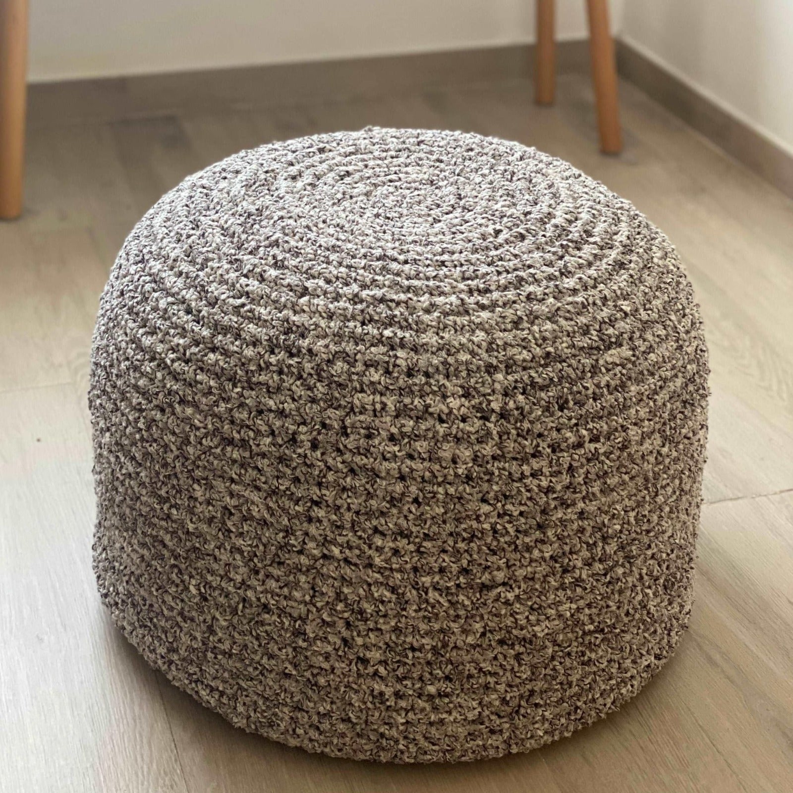 Bouclé Pouf Ottoman | Beige and Brown