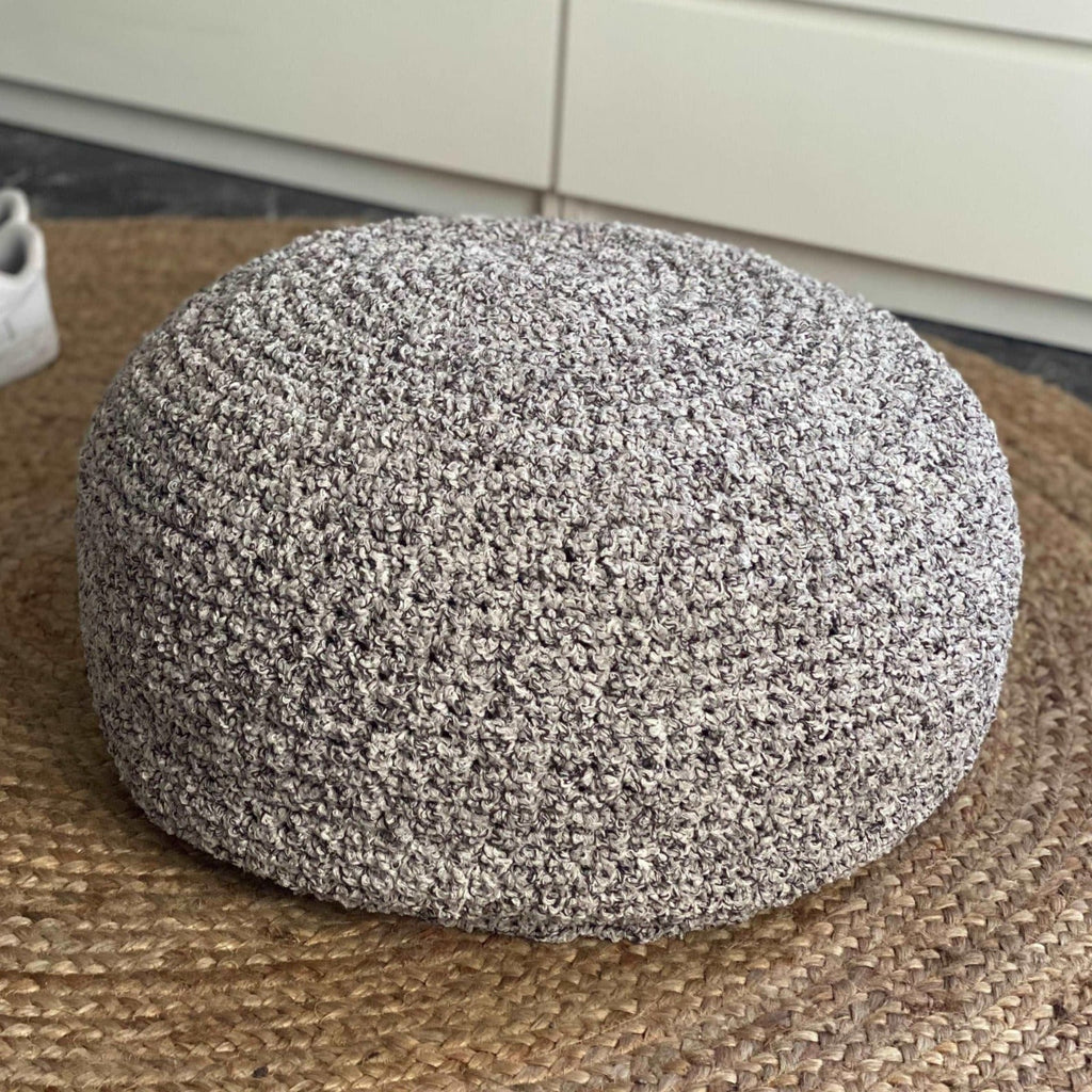 Bouclé Pouf Ottoman | Beige and Brown