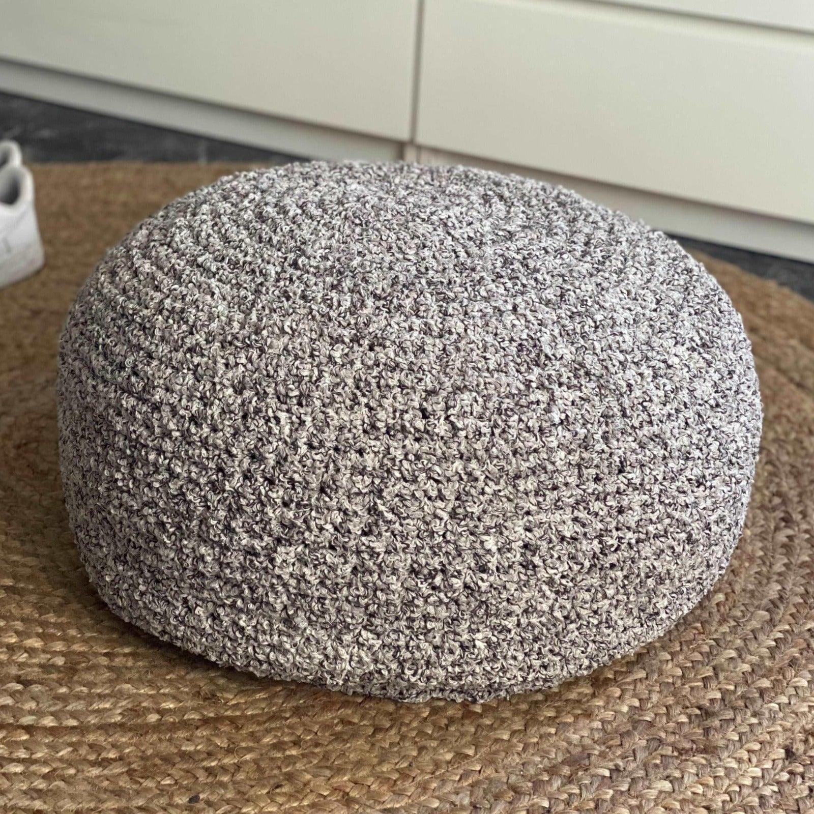 Bouclé Pouf Ottoman | Beige and Brown