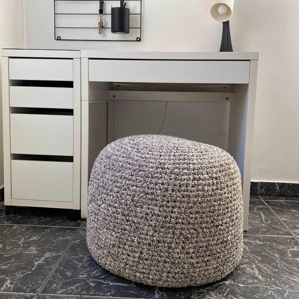 Bouclé Pouf Ottoman | Beige and Brown