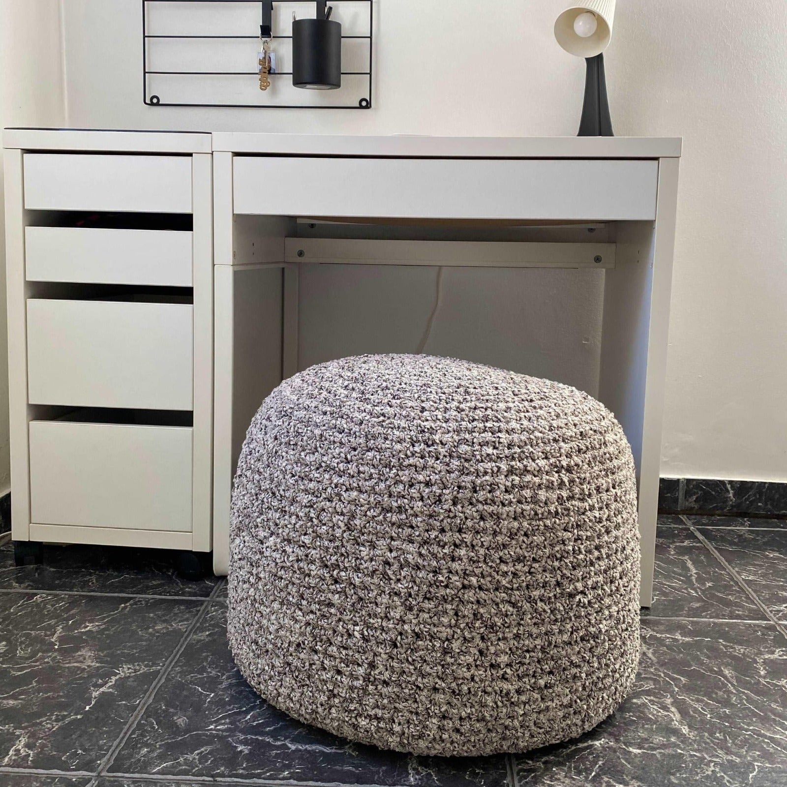 Bouclé Pouf Ottoman | Beige and Brown