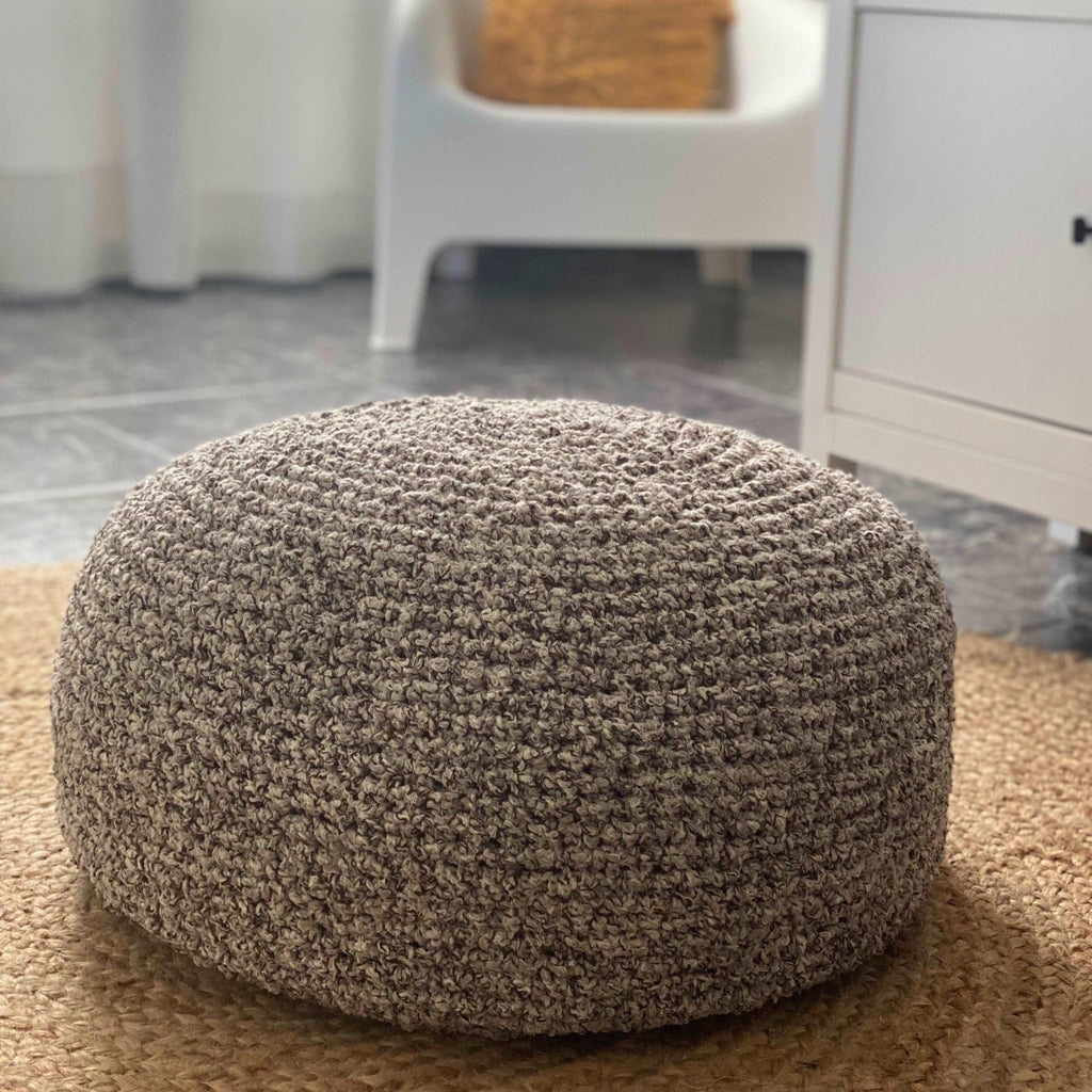 Bouclé Pouf Ottoman | Beige and Brown