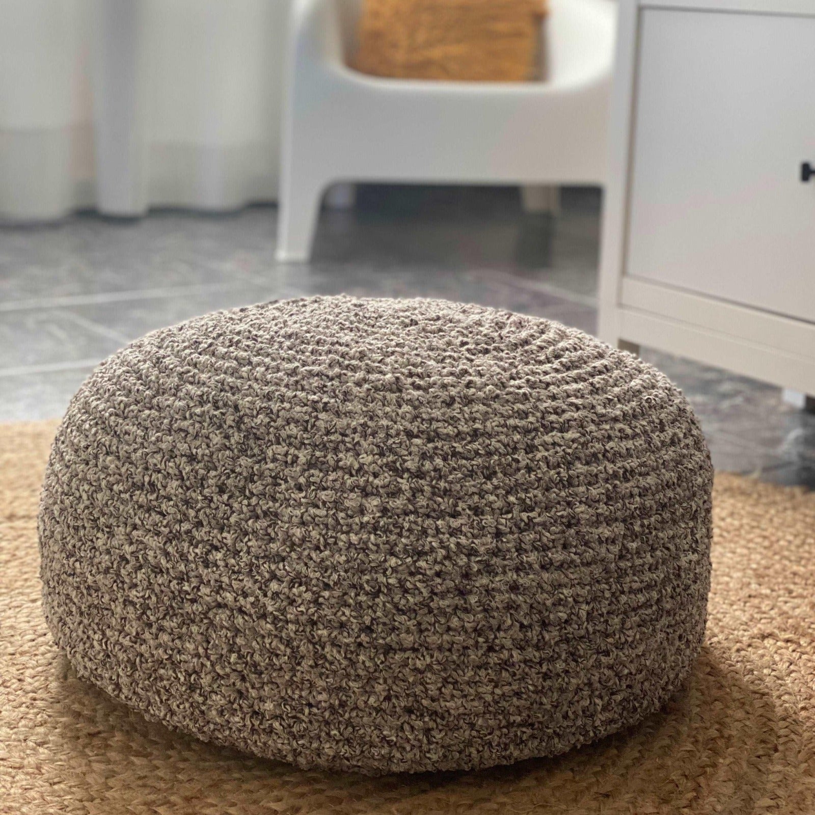 Bouclé Pouf Ottoman | Beige and Brown