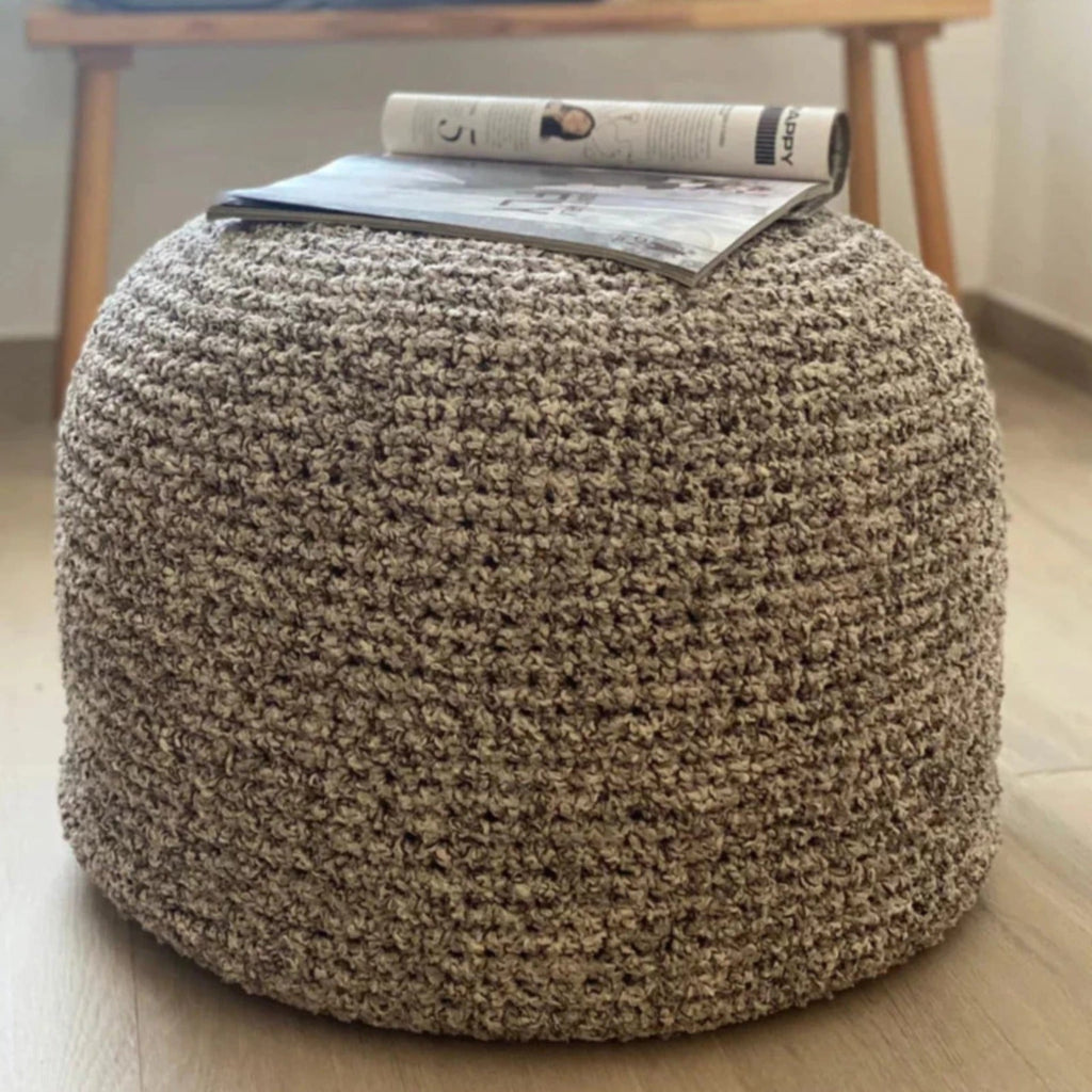 Bouclé Pouf Ottoman | Beige and Brown