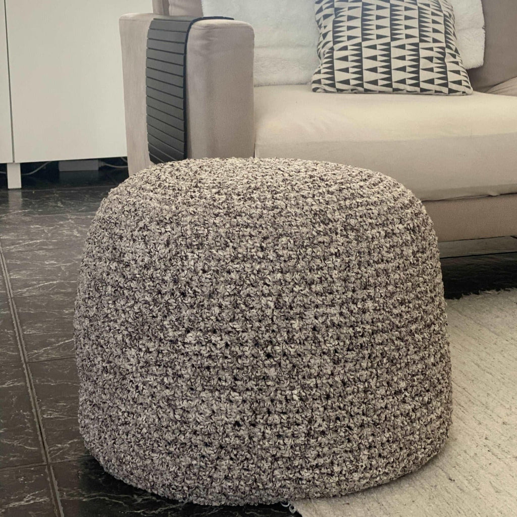 Bouclé Pouf Ottoman | Beige and Brown