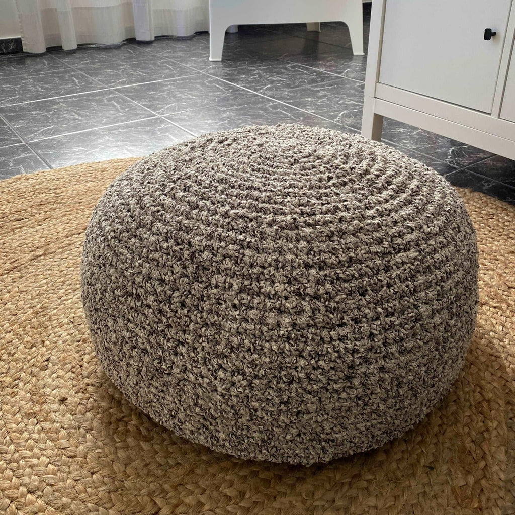 Bouclé Pouf Ottoman | Beige and Brown
