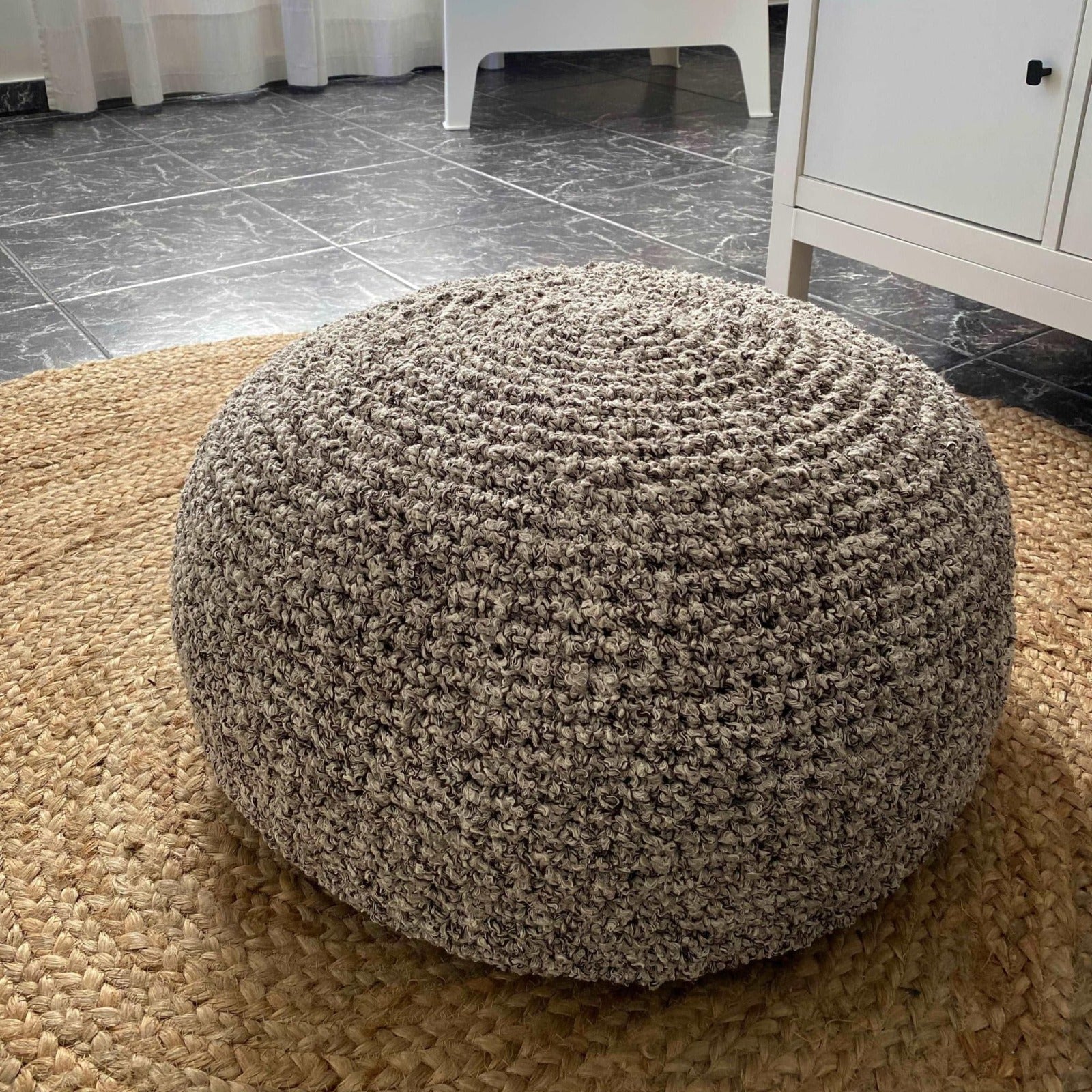 Bouclé Pouf Ottoman | Beige and Brown