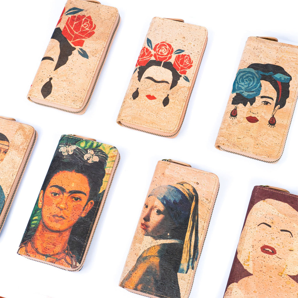 BUY 1 GET 1 FREE: Abstract Frida Art Cork Zipper Wallet- BAG-2076
