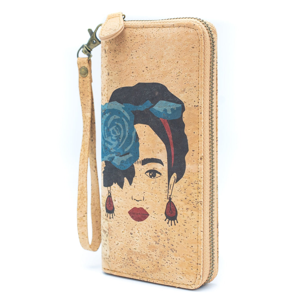 BUY 1 GET 1 FREE: Abstract Frida Art Cork Zipper Wallet- BAG-2076