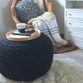 Charcoal Round Pouf Ottoman - Cozy Crochet Floor Seating