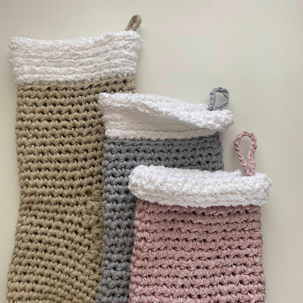 Chunky Knit Christmas Stocking - Silver Sparkly Christmas Decor