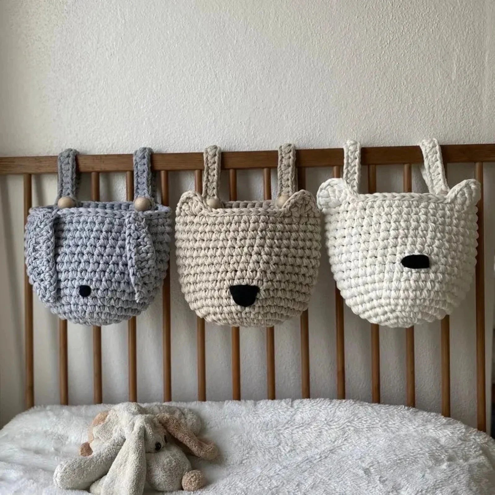 Crochet Fox Baskets | Light Beige Crib Storage