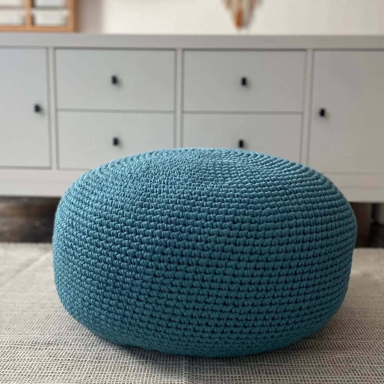 Crochet Ottoman Slipcovers, Burgundy Round Pouf Cover