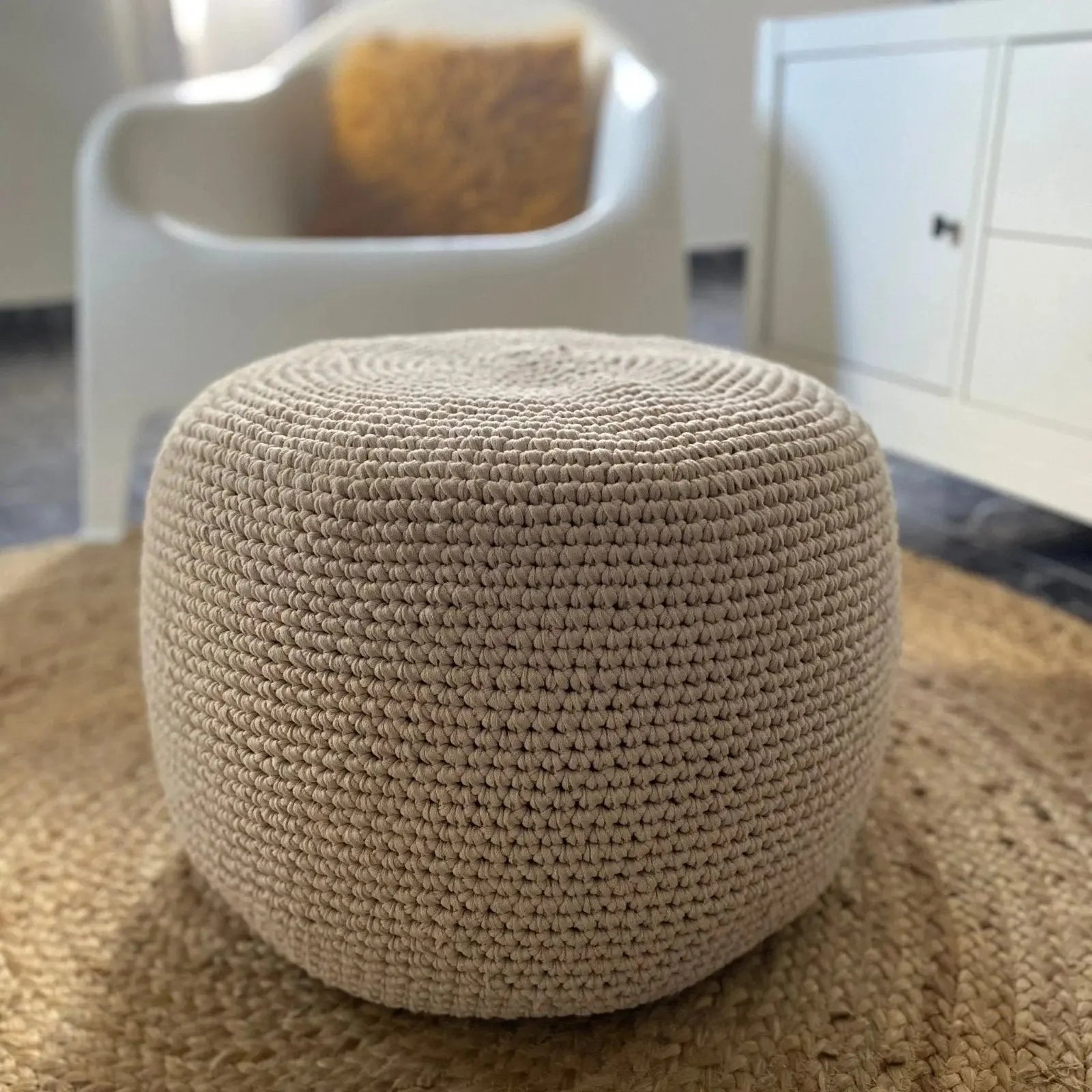 Crochet Ottoman Slipcovers, Burgundy Round Pouf Cover