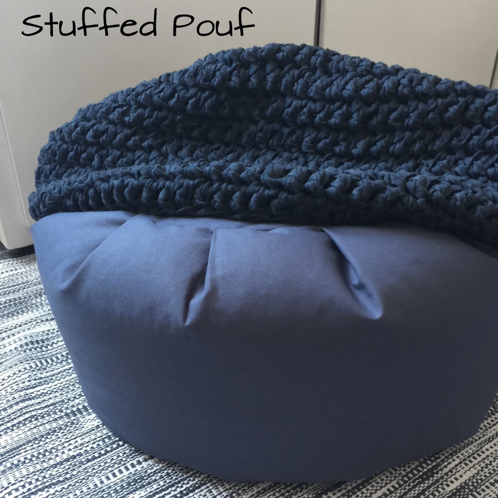Charcoal Round Pouf Ottoman - Cozy Crochet Floor Seating