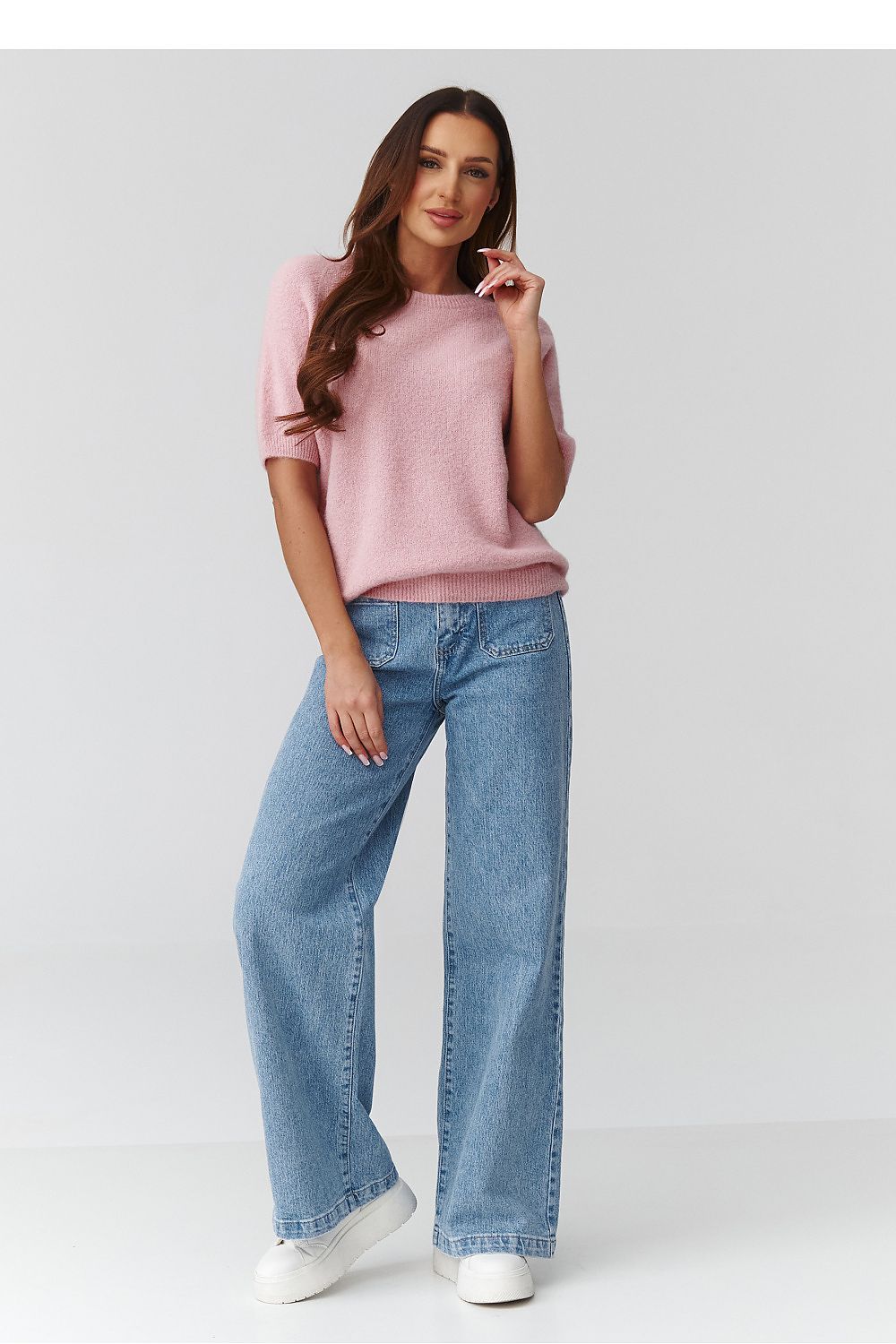 Short sleeve sweater model 224079 Makadamia