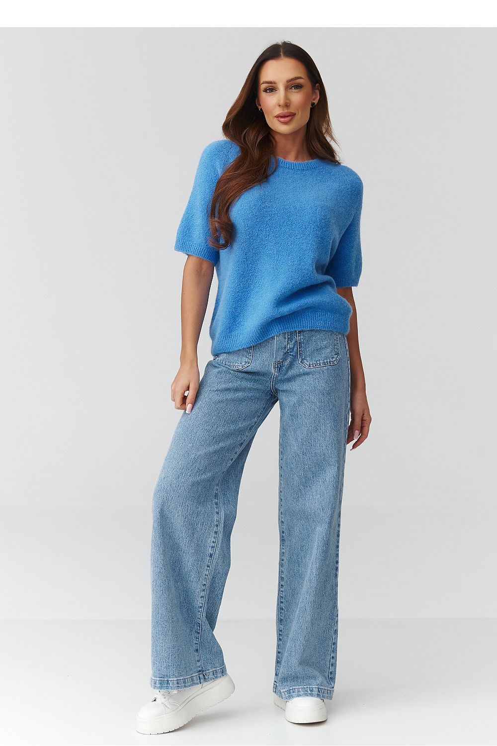 Short sleeve sweater model 224083 Makadamia