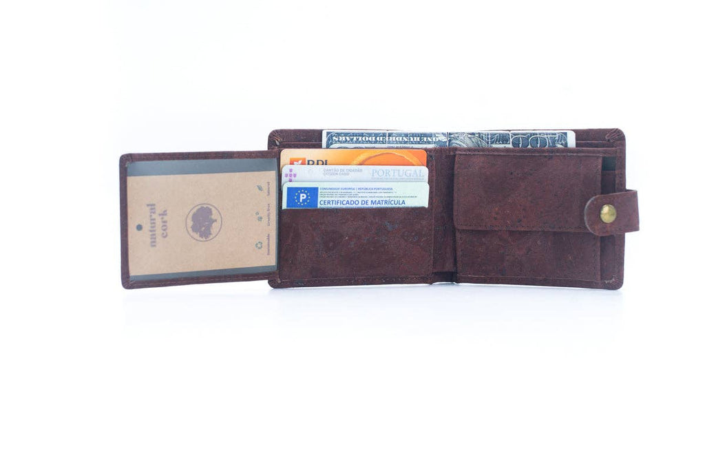 Schlankes zweifach faltbares Portemonnaie aus Kork mit Druckknopf BAG-2270-WALLET