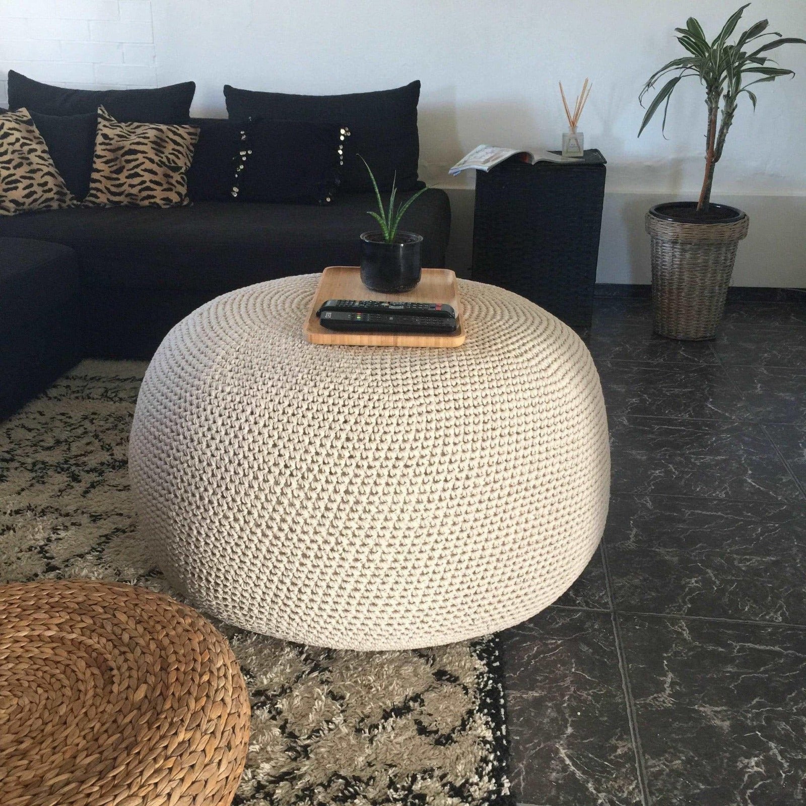 Extra Large Ottoman Pouf - Modern Round Coffee Table