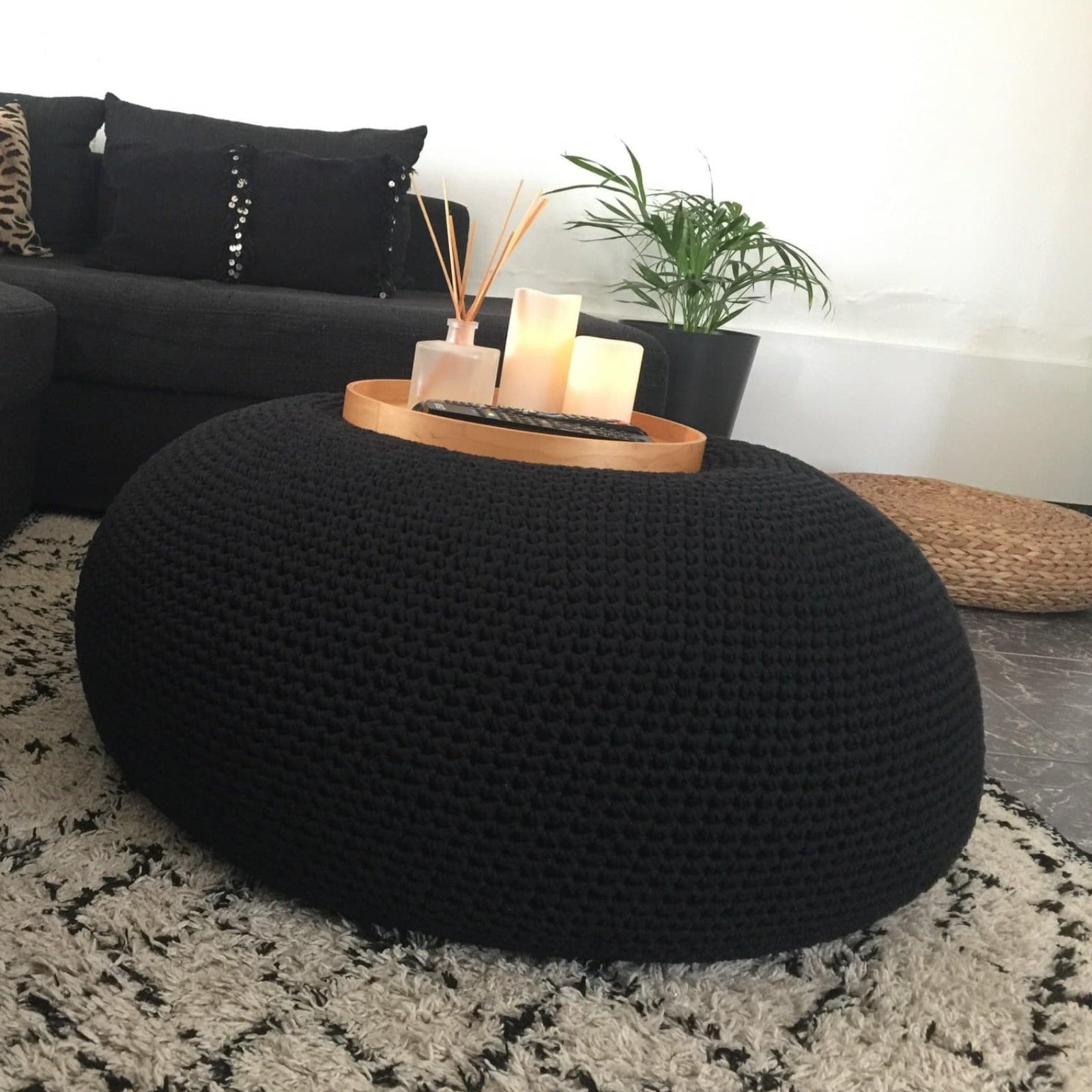 Extra Large Ottoman Pouf - Modern Round Coffee Table