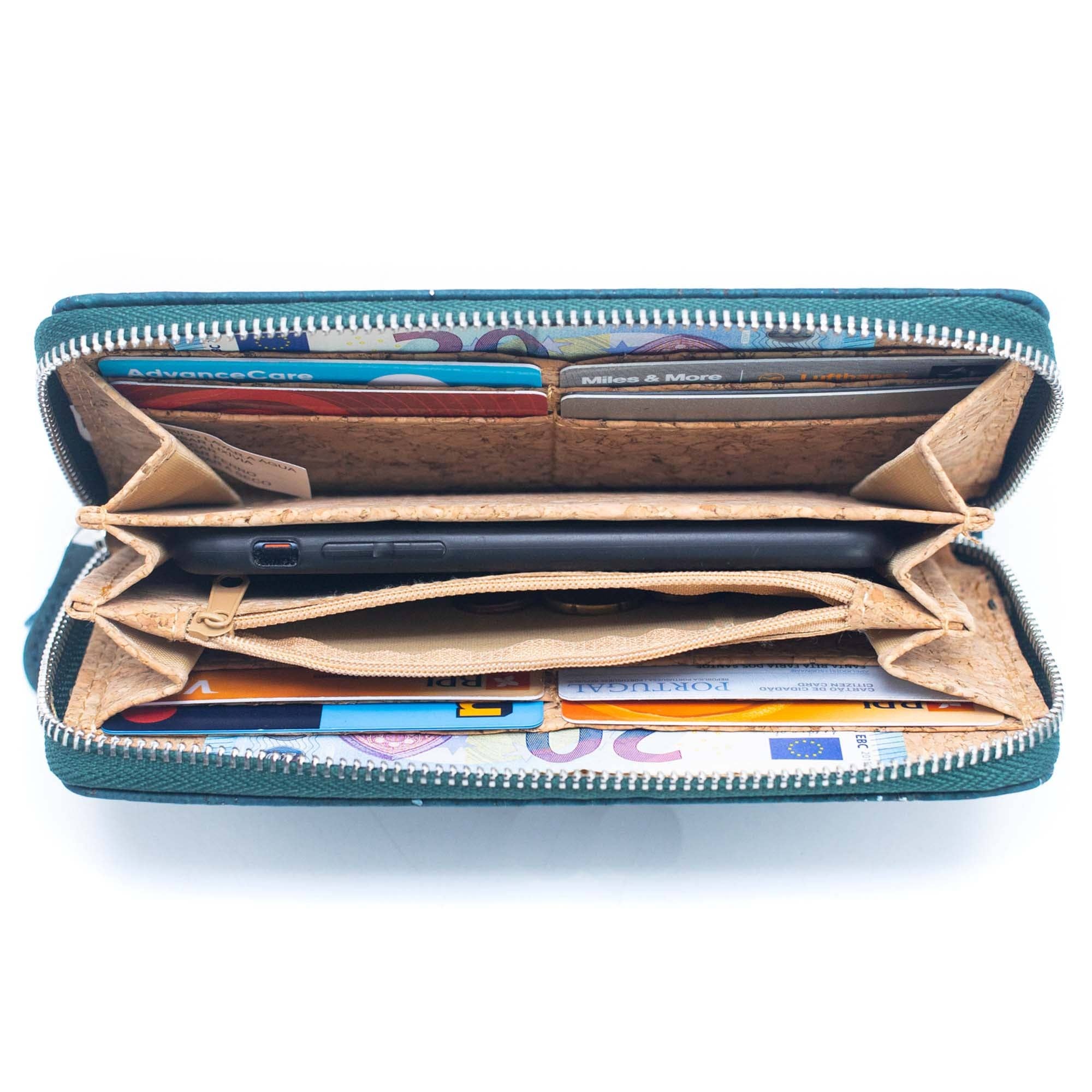 Brown Blue and black women cork card wallet with hand strap BAG-2206