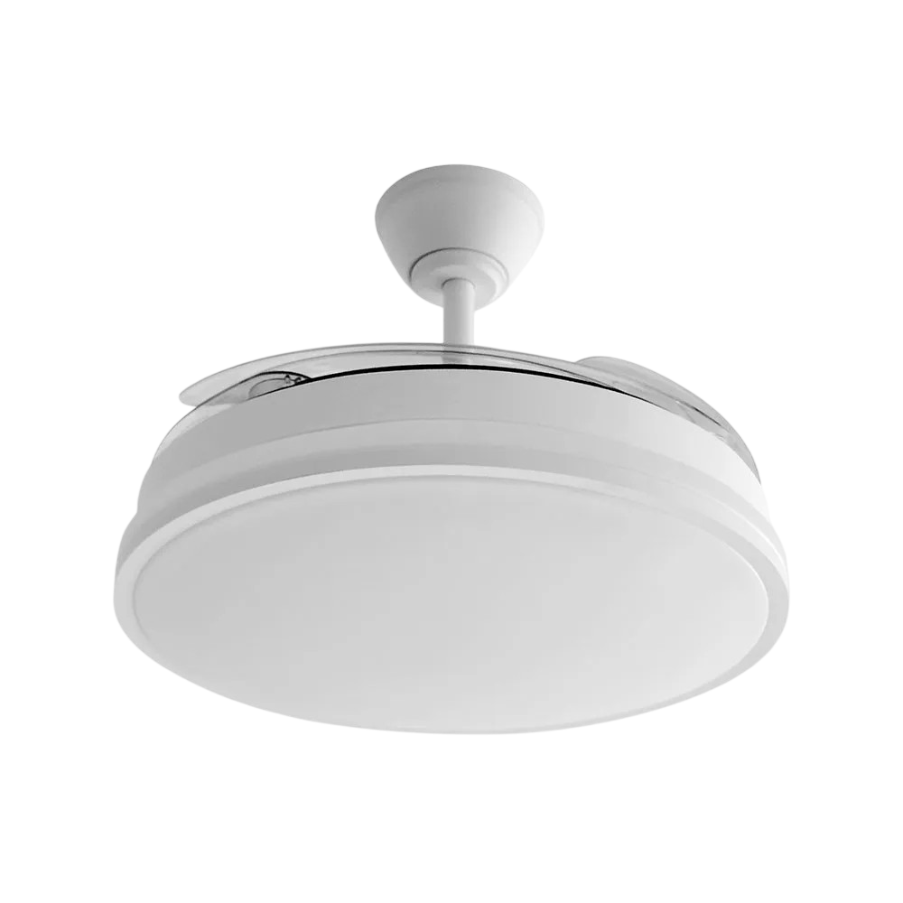 DC-Deckenventilator Guerrero mit Sommer-/Winterfunktion 44 W, weiß, 4 Flügel, 107D, 4900 lm, 3500–4000–6500 K, Fernbedienung und Timer